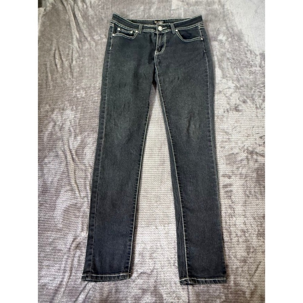 Mi Jeans Iron Crosses Skinny Jeans Black 7 Dark Wash White Contrast Stitch 30X30